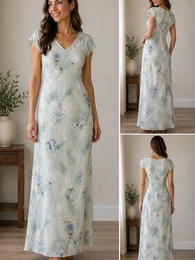 Vtg 90's PJLA Floral Midi Cut A-line Dress Pleated Skirt Style Romantic Boho M